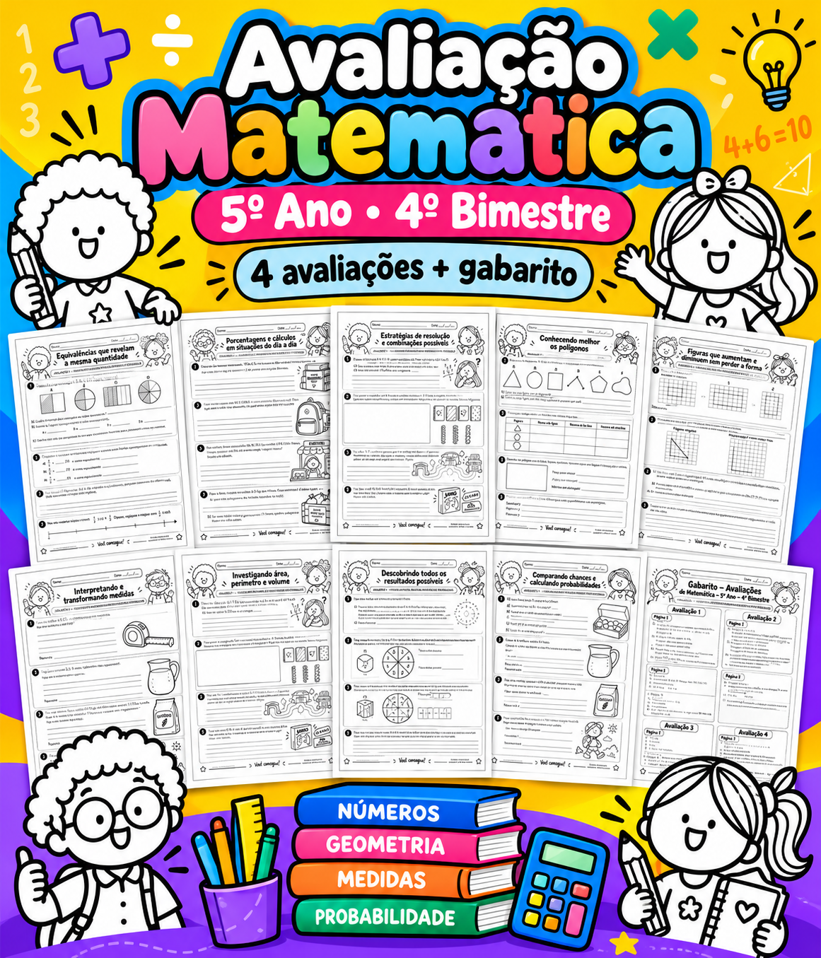 Avaliação de Matemática – 4º Bimestre – 5º Ano | 4 Avaliações com Gabarito