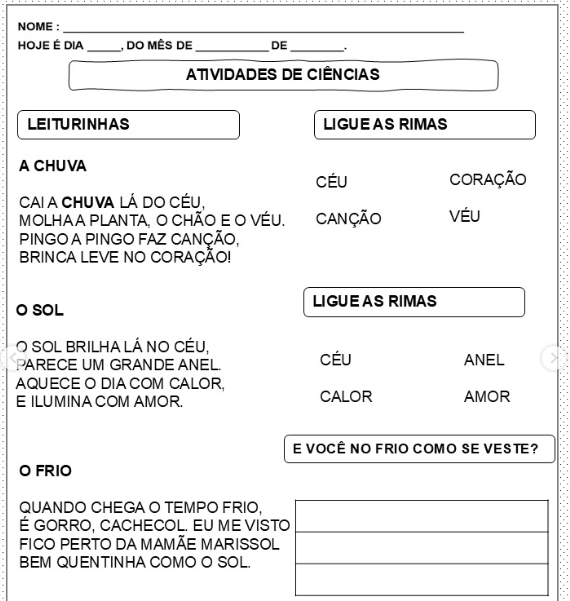 Fenômenos da Natureza - 1º ano