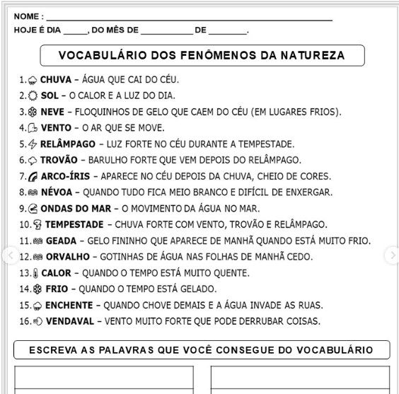 Fenômenos da Natureza - 1º ano